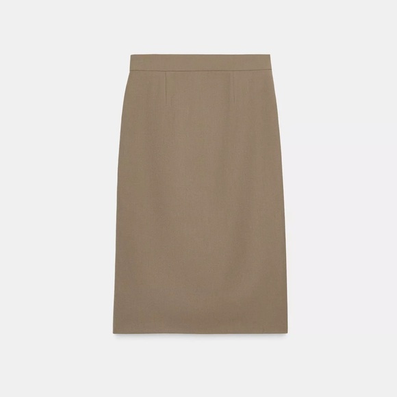 Zara NWT wool blend tan taupe ruched asymmetrical midi skirt - Picture 10 of 11